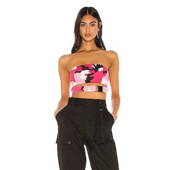 Revolve Superdown Jayda buckle XXS pink camo crop top - Picture 1 of 4